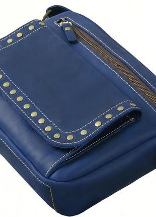 Жіноча маленька шкіряна сумка клатч крос-боді через плече з натуральної шкіри синя2 фото