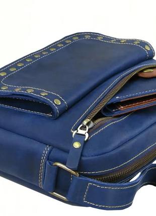 Женская маленькая кожаная сумка клатч кросс-боди через плечо из натуральной кожи синяя3 фото