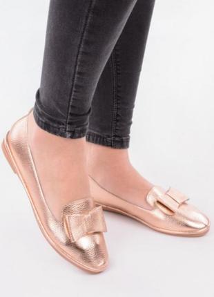 Золотые  золотистые мягкие балетки  с бантиком