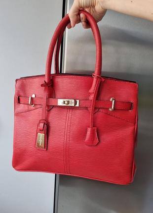 Сумка в стиле hermes birkin, сумка тоут, красная сумка