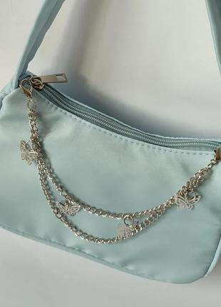 Голубая сумочка багет с бабочками9 фото