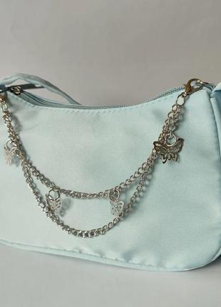 Голубая сумочка багет с бабочками2 фото