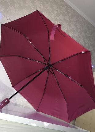 Зонт автомат складной компактный однотонный без рисунка принта красный бордовый женский мужской зонтик1 фото