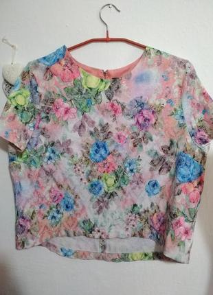 Фирменная, натуральная блузка с роскошным жакардовым принтом, с удлиннённой спинкой8 фото