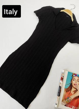 Платье-футболка женская поло меди черного цвета плетения косичкой италия