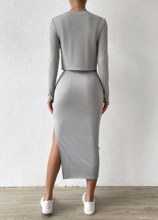 Платье с кофтой рубчик цвет: черный, серый, беж5 фото