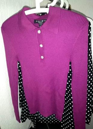 Поло лонгслів із кришталевими ґудзиками фуксія s/m