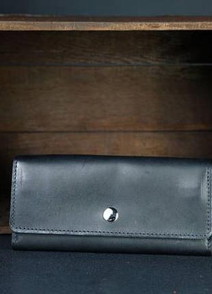 Шкіряний гаманець на 12 карт, натуральна шкіра італійський краст, колір чорний