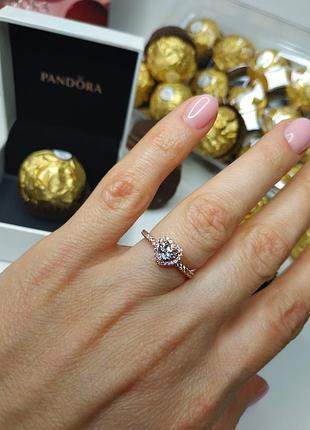 Кольцо пандора серебро 925 проба цирконий 188421c02 розовое золото сердце большой белый камень любовь кохання серце біле пломба бирка