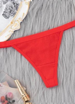 Базовые красные натуральные трусики стринги 95% коттон однотонные гладкие xs s m l