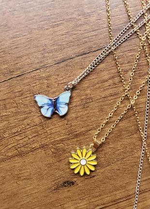 Ланцюжок підвіска підвіс кулон кулончик з метеликом квіточкою емаль дуже гарний дитячий ланцюжок на подарунок7 фото