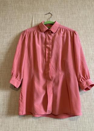 Розовая шёлковая блуза с укороченным рукавом