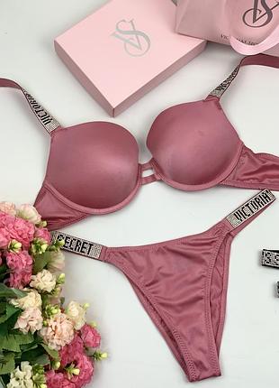 Комплект женского белья victoria`s secret rhinestone стразы   - розовый