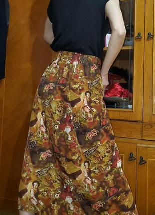 Винтажная юбка с винтажным принтом картина портреты, винтаж, спереди на пуговицах, карманы, англия4 фото