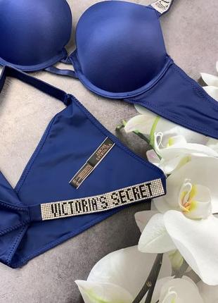 Комплект женского белья victoria`s secret rhinestone стразы - синий2 фото