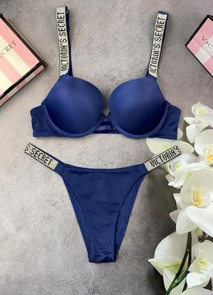 Комплект жіночої білизни victoria`s secret rhinestone стрази — синій