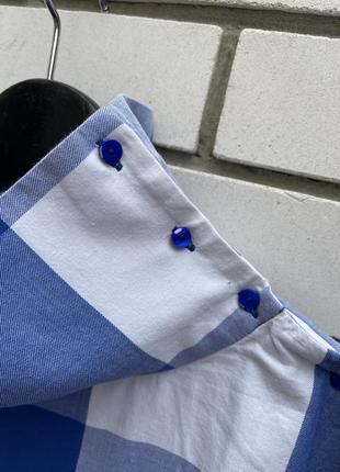 Голубая объемная блузка рубашка в клетку оверсайз хлопок zara6 фото