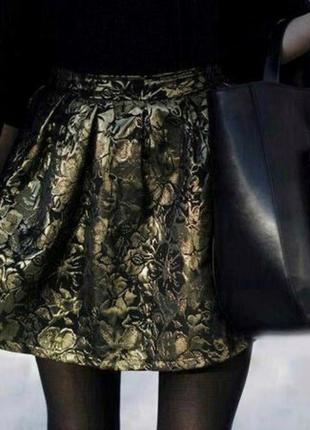 🌓чёрная мини юбка vero moda/чёрная юбка с золотыми цветами/чёрная юбка с золотом🌓8 фото