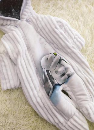 Зимний конверт одеяло + комбинезон для грудничков, принт зайчонок, белый плюш в полоску