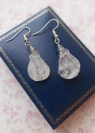 Ніжні сережки рожевий кварц краплі ручний раб hand made біжутер бохо етностило