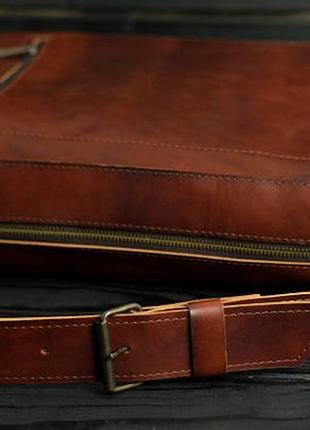 Шкіряна чоловіча сумка аарон, натуральна шкіра італійський краст колір коричневий, відтінок вишня4 фото
