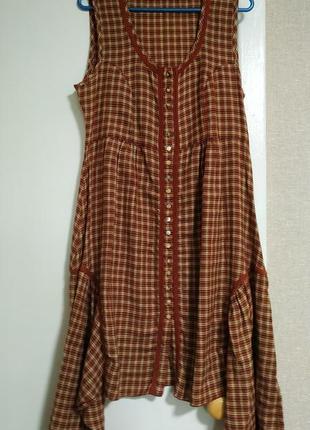 Capri collection крутое асимметричное платье рубашка в клеточку декорировано мережкой1 фото