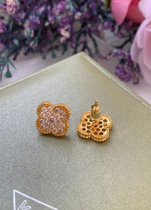 Сережки в стилі ванкліф покриття лимонним золотом au750, цирконій2 фото