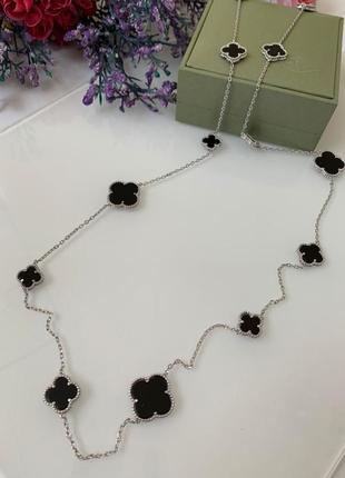 Підвіска van cleef & arpels  ⁇  ван кліф  ⁇  конюшина  ⁇  довга чорна під онікс напилення білим золотом