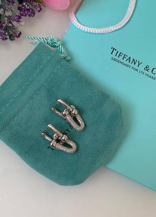 Сережки ланцюга тіффані tiffany з цирконами, срібні