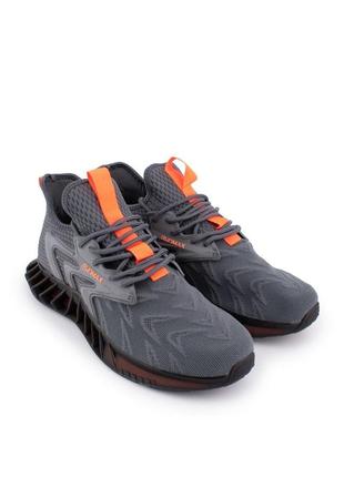Мужские серо-оранжевые кроссовки из текстиля2 фото