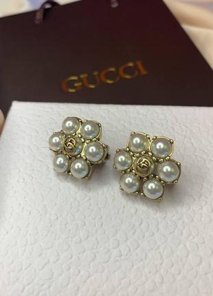 Стильные брендовые серьги в форме цветочка с жемчугом, позолота люкс качество!