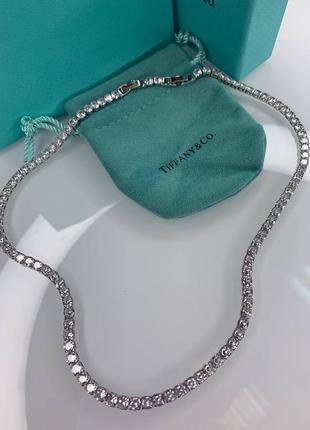Тиффани брендовое ожерелье с цирконами, посеребрение.