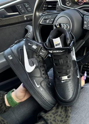 Женские кроссовки nike air force mid utility all black white