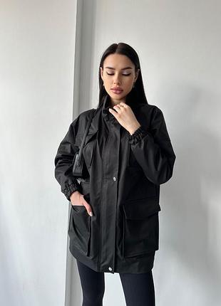 Тренч плащ курточка ветровка черный коричневый свободный оверсайз с подкладкой весенний короткий