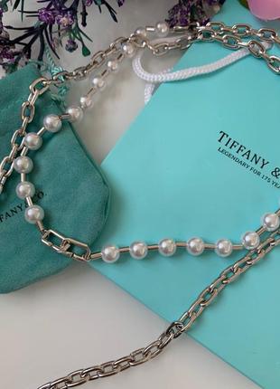 Tiffany тиффани длинная цепь не шею с жемчугом3 фото