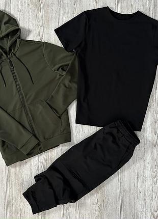 Комплект 3в1 кофта хакі + штани + футболка