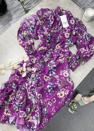 Нежное шифоновое платье на подкладе, на поясе резинка, от zara,с оф сайта5 фото
