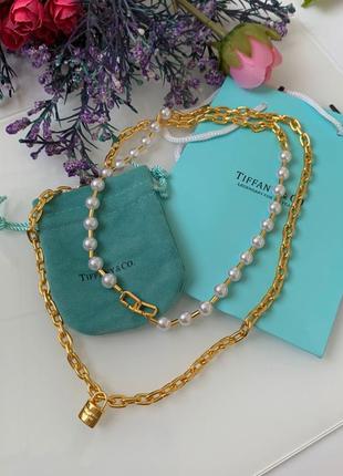 Тиффани tiffany подвеска цепь  на шею с жемчугом