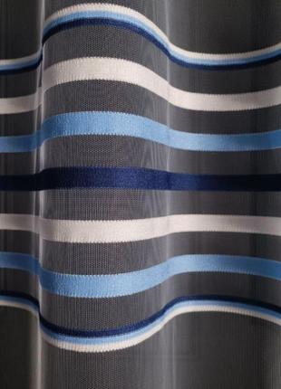 Тюль фатин полосками, полоса производства турция, с утяжелителем цвет синий голубой5 фото