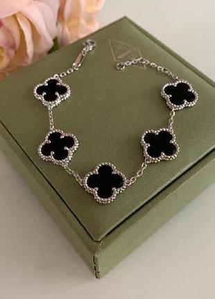 Набор клевер (стиль ван клиф) черный под оникс - подвеска, серьги, браслет. можно по отде...