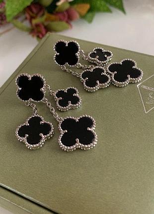 Набор клевер (стиль ван клиф) черный под оникс - подвеска, серьги, браслет. можно по отде...