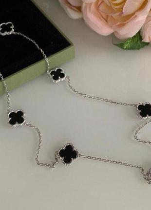 Набор клевер (стиль ван клиф) черный под оникс - подвеска, серьги, браслет. можно по отде...