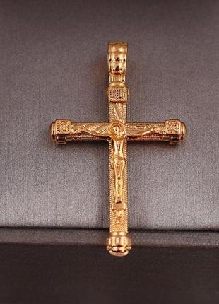 Хрестик xuping jewelry кругле лиття з розп'яттям 3.5 см золотистий1 фото