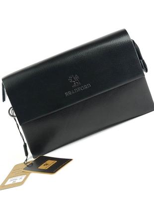 Мужская маленькая черная сумка клатч кошелек из эко кожи деловая сумочка с клапаном магнитах2 фото