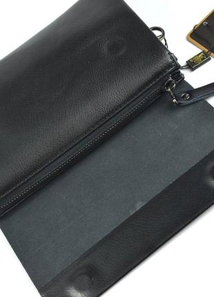 Чоловіча маленька чорна сумка клатч гаманець з еко шкіри бізнес сумочка з клапаном магнітах6 фото
