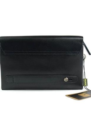 Чоловіча маленька чорна сумка клатч гаманець з еко шкіри бізнес сумочка з клапаном магнітах9 фото