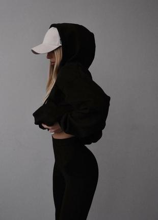 Костюм жіночий чорний однотонний оверсайз худі з капішоном лосини на високій посадці якісний стильний2 фото
