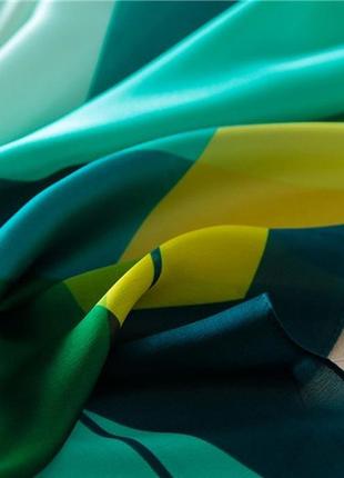 Шелковый шарф женский зелено желтый принт 180*90 см8 фото