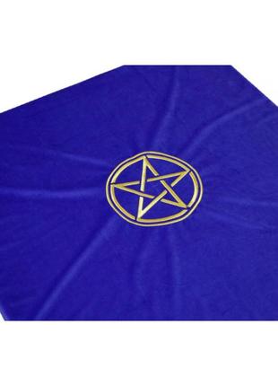 Скатерть для гаданий с вышивкой пентакль бархатистая синяя+подарок