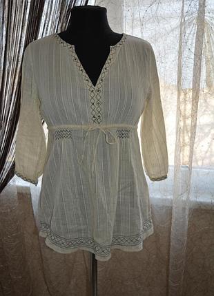 Натуральная блузка, рубаха, вышиванка, туника, завязки под грудь, батист, хлопок